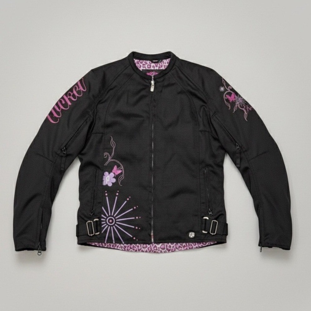 Joe Rocket Womens Mesh Motorcycle Jacket Black Floral Butterfly Leopard Sz M‎